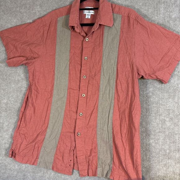 Ron Chereskin Men Linen &‎ Rayon Shirt Size L  Button Down Bowling Camp Hawaiian - Picture 1 of 5